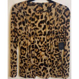JOHN MARK Cheetah Print Animal Long Sleeve Blouse Top Nylon Stretch Size XS